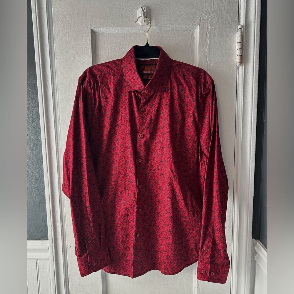 Consequence Floral Maroon Ling Sleeve Slim Fit